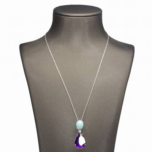 Collier Collier persan en or blanc 18 carats avec turquoise, diamant et améthyste 58 Facettes D362788JE