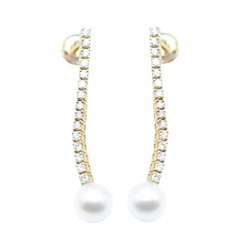 Boucles d'oreilles Boucles d’oreilles longues à perles en or jaune 18 ct et diamants 58 Facettes N102861LF