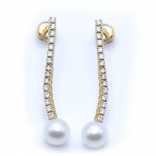 Boucles d'oreilles Boucles d’oreilles longues à perles en or jaune 18 ct et diamants 58 Facettes N102861LF