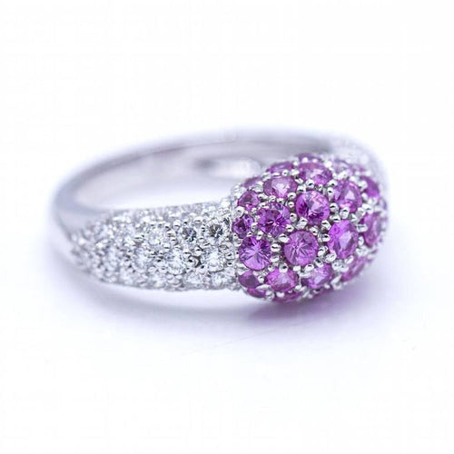 Bague 54 Bague femme en or blanc 18 ct avec diamants et saphirs roses 58 Facettes N102881LF