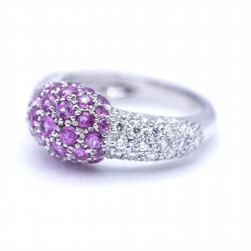 Bague 54 Bague femme en or blanc 18 ct avec diamants et saphirs roses 58 Facettes N102881LF