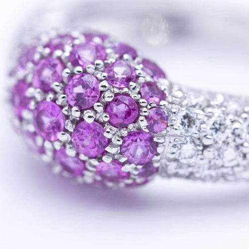 Bague 54 Bague femme en or blanc 18 ct avec diamants et saphirs roses 58 Facettes N102881LF