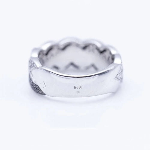 Bague 57 Bague tressée - Or blanc 18 ct et diamants blancs et noirs 58 Facettes N102884LF