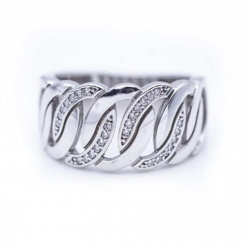 Bague 55 Bague large en or blanc 18 ct et diamants 58 Facettes N102883LF