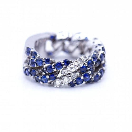 Bague 55 Bague articulée en or blanc 18 ct avec diamants et saphirs 58 Facettes N102886LF