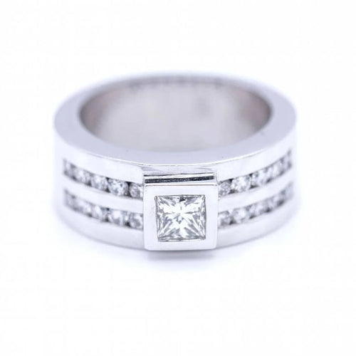 Bague 55 Bague femme en or blanc 18 ct avec diamant princesse 58 Facettes N102887LF