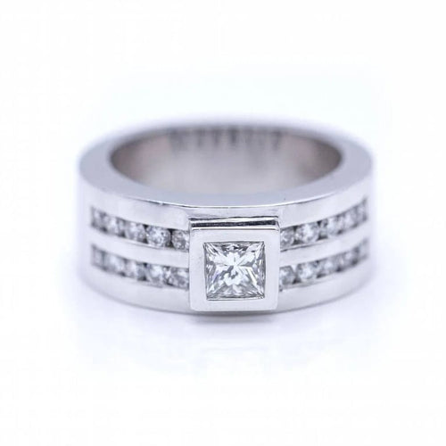 Bague 55 Bague femme en or blanc 18 ct avec diamant princesse 58 Facettes N102887LF