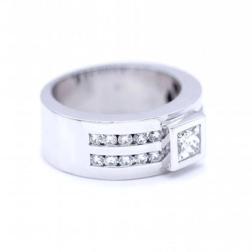 Bague 55 Bague femme en or blanc 18 ct avec diamant princesse 58 Facettes N102887LF