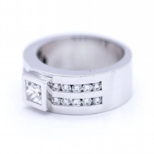 Bague 55 Bague femme en or blanc 18 ct avec diamant princesse 58 Facettes N102887LF