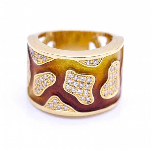 Bague 54 FIREMOON - Bague en or jaune 18 ct, émail et diamants 58 Facettes N102892