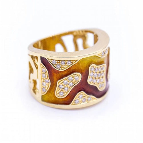 Bague 54 FIREMOON - Bague en or jaune 18 ct, émail et diamants 58 Facettes N102892