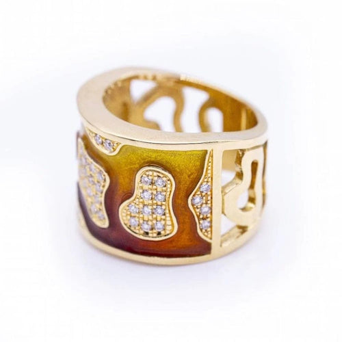 Bague 54 FIREMOON - Bague en or jaune 18 ct, émail et diamants 58 Facettes N102892