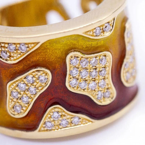 Bague 54 FIREMOON - Bague en or jaune 18 ct, émail et diamants 58 Facettes N102892