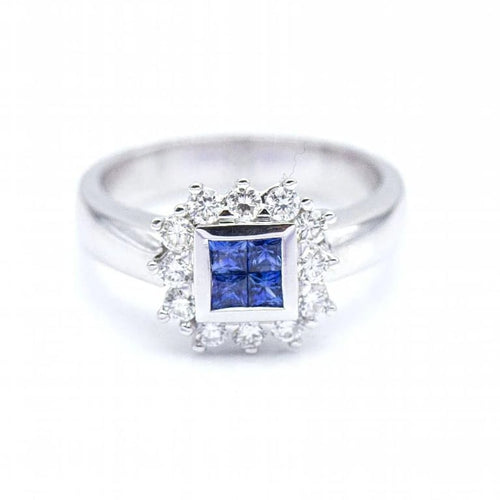 Bague 52 Monaco - Bague en or blanc 18 ct avec diamants et saphirs 58 Facettes N102896