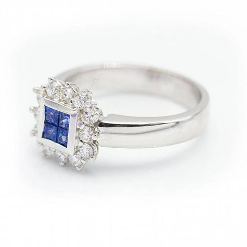 Bague 52 Monaco - Bague en or blanc 18 ct avec diamants et saphirs 58 Facettes N102896