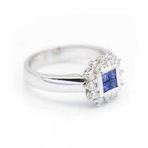 Bague 52 Monaco - Bague en or blanc 18 ct avec diamants et saphirs 58 Facettes N102896
