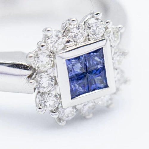 Bague 52 Monaco - Bague en or blanc 18 ct avec diamants et saphirs 58 Facettes N102896