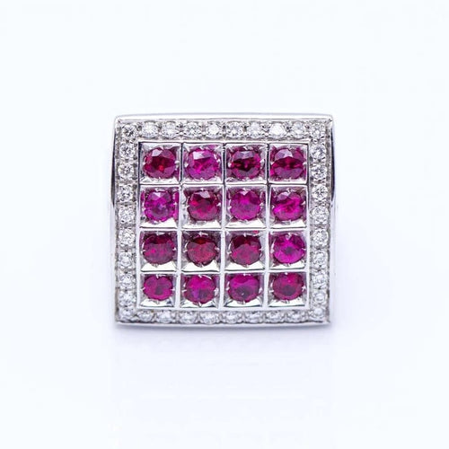 Bague 54 Bague unisexe en or blanc 18 kt avec diamants et rubis 58 Facettes N102917EJ