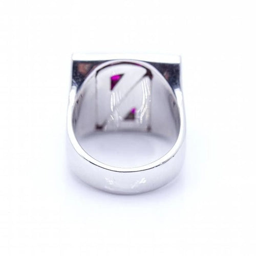 Bague 54 Bague unisexe en or blanc 18 kt avec diamants et rubis 58 Facettes N102917EJ