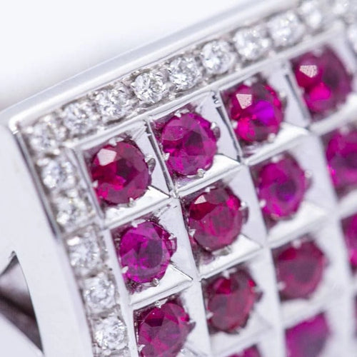 Bague 54 Bague unisexe en or blanc 18 kt avec diamants et rubis 58 Facettes N102917EJ