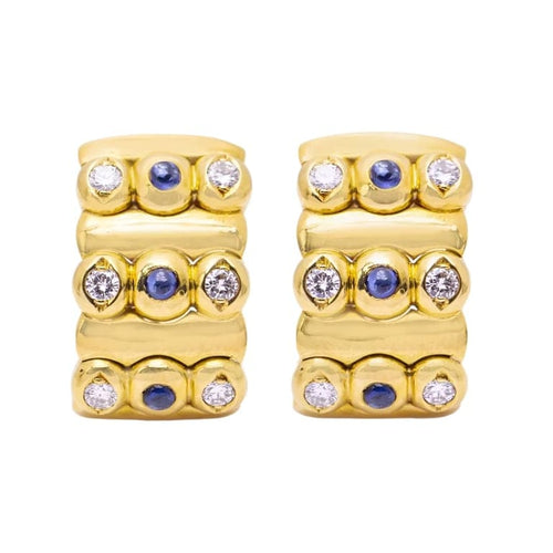 Boucles d'oreilles Boucles d’oreilles - Or jaune 18 ct, saphirs et diamants 58 Facettes N102936EJ