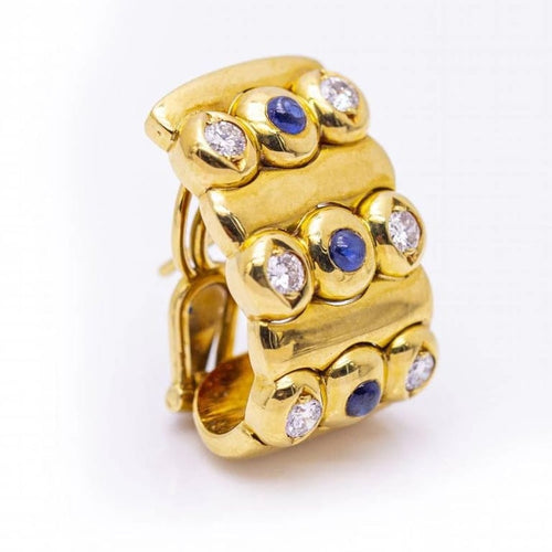 Boucles d'oreilles Boucles d’oreilles - Or jaune 18 ct, saphirs et diamants 58 Facettes N102936EJ