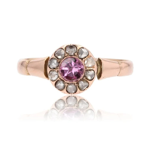 Bague 56 Bague ancienne - Saphir rose et diamants taille rose en or rose 18 carats 58 Facettes CV138