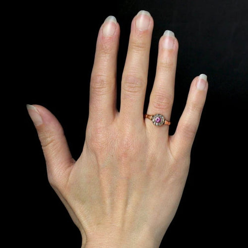 Bague 56 Bague ancienne - Saphir rose et diamants taille rose en or rose 18 carats 58 Facettes CV138