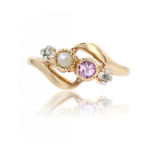 Bague 56 Bague toi et moi en or jaune 18 carats, perle fine, saphir rose et diamants 58 Facettes 09-036