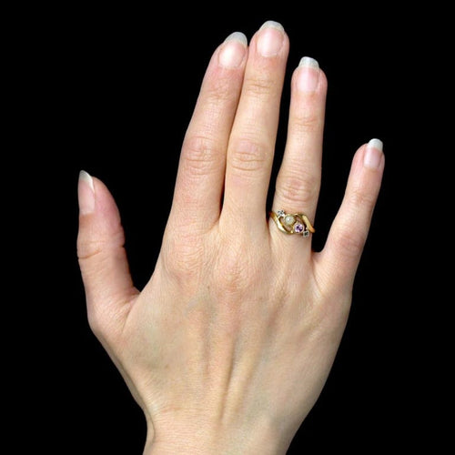Bague 56 Bague toi et moi en or jaune 18 carats, perle fine, saphir rose et diamants 58 Facettes 09-036