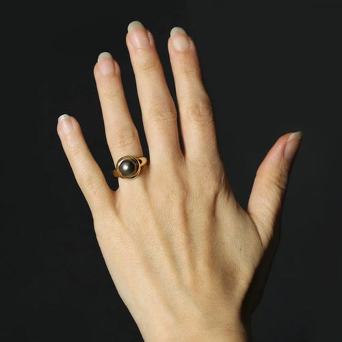 Bague 53 Bague en or jaune 18 carats et perle grise de culture 58 Facettes CV126