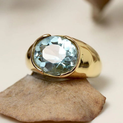 Bague 53 Bague jonc en or jaune 18 carats avec topaze bleue 58 Facettes 24-301