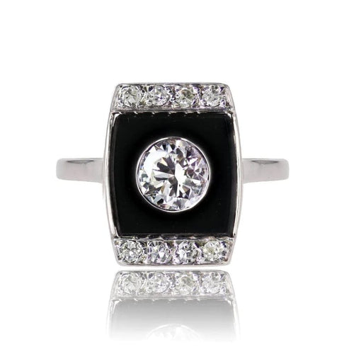 Bague 51 Bague Art déco en platine avec diamants et onyx 58 Facettes 24-283