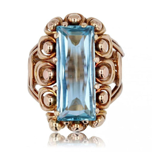 Bague 55 Bague vintage aigue-marine en or rose 18 carats 58 Facettes 23-328