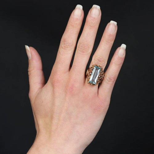 Bague 55 Bague vintage aigue-marine en or rose 18 carats 58 Facettes 23-328