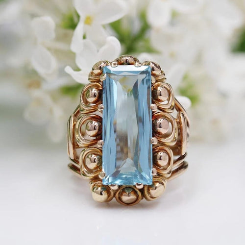 Bague 55 Bague vintage aigue-marine en or rose 18 carats 58 Facettes 23-328