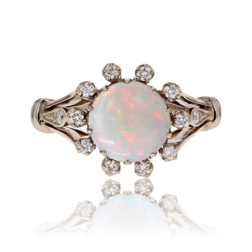 Bague 53 Bague opale ronde et diamants en or blanc 18 carats 58 Facettes 24-121