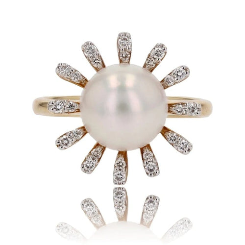 Bague 54 Bague flocon en or jaune 18 carats avec perle Akoya et diamants 58 Facettes 24-071