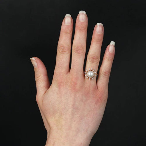 Bague 54 Bague flocon en or jaune 18 carats avec perle Akoya et diamants 58 Facettes 24-071