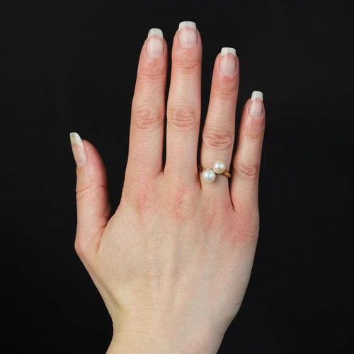 Bague 53 Bague Toi et Moi duo de perles de culture en or jaune 18 carats 58 Facettes 15-180