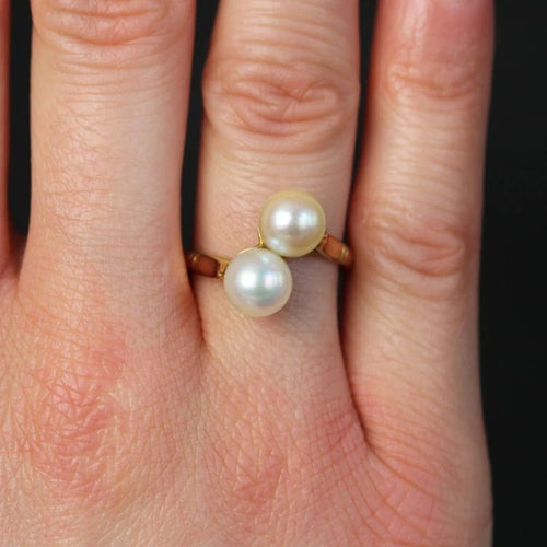 Bague 53 Bague Toi et Moi duo de perles de culture en or jaune 18 carats 58 Facettes 15-180