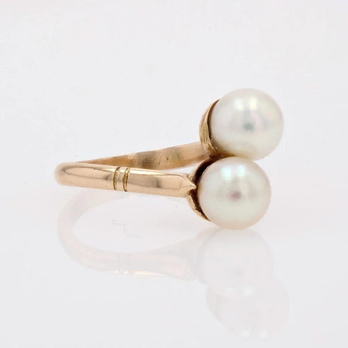 Bague 53 Bague Toi et Moi duo de perles de culture en or jaune 18 carats 58 Facettes 15-180