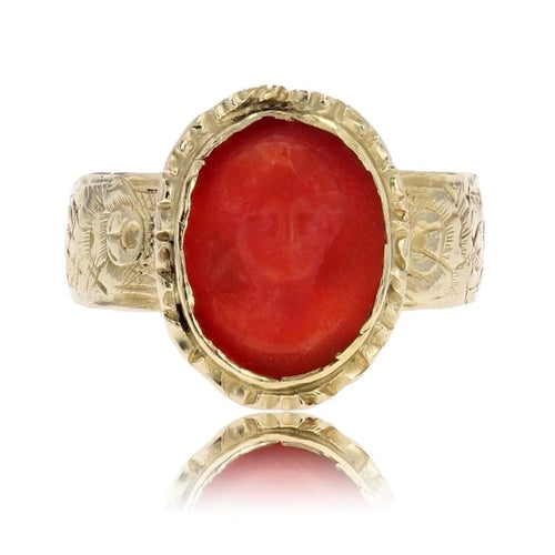 Bague 51 Bague ancienne - Camée sur corail en or jaune 18 carats 58 Facettes 23-346B