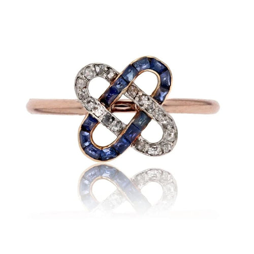 Bague 52 Bague Art déco en or rose 18 carats, diamants et saphirs de synthèse 58 Facettes 22-592