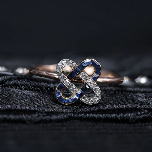 Bague 52 Bague Art déco en or rose 18 carats, diamants et saphirs de synthèse 58 Facettes 22-592