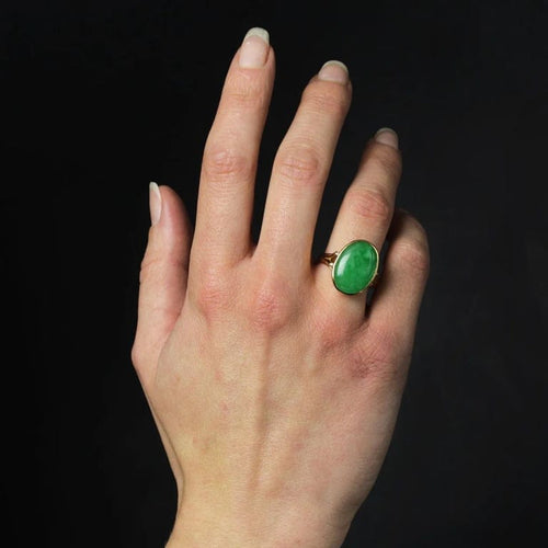 Bague 61 Bague vintage en or jaune 18 carats et jade jadéite 58 Facettes 23-323