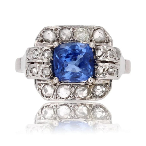 Bague 53 Bague Art déco en platine avec saphir et diamants 58 Facettes 23-315