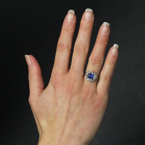 Bague 53 Bague Art déco en platine avec saphir et diamants 58 Facettes 23-315