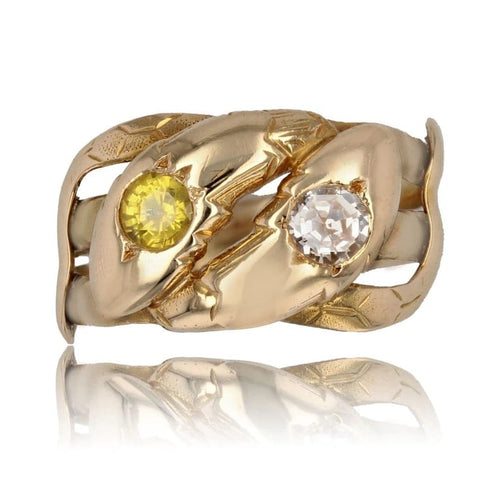 Bague 62 Bague ancienne serpent en or jaune 18 carats, diamant et saphir jaune 58 Facettes 23-291