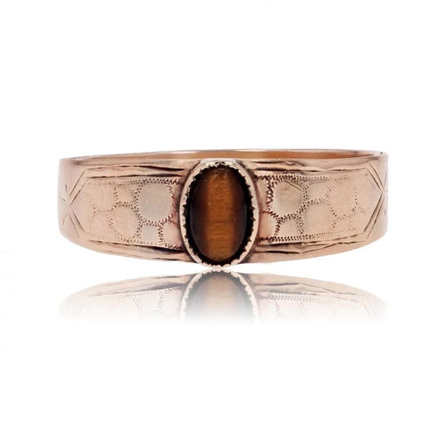 Bague 50 Bague jonc ancienne en or rose 18 carats et œil de tigre 58 Facettes 19-091B